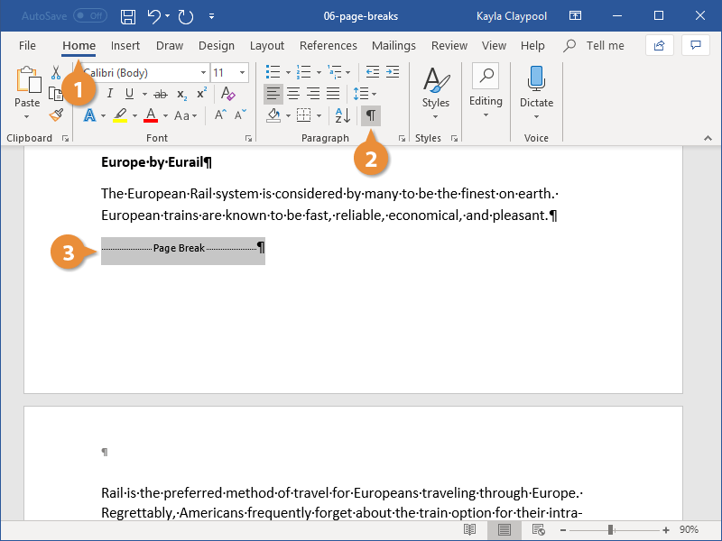 word for mac remove page break